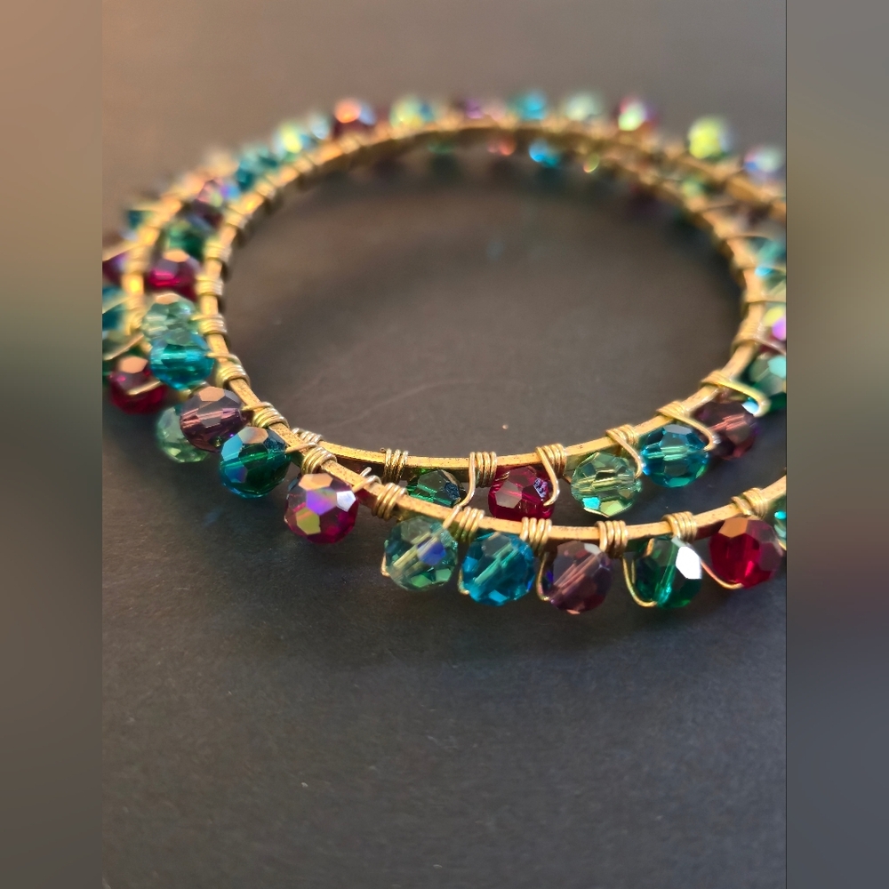 Brass/Gold Plated Wire Semi-Precious Stones Handmade Bangles